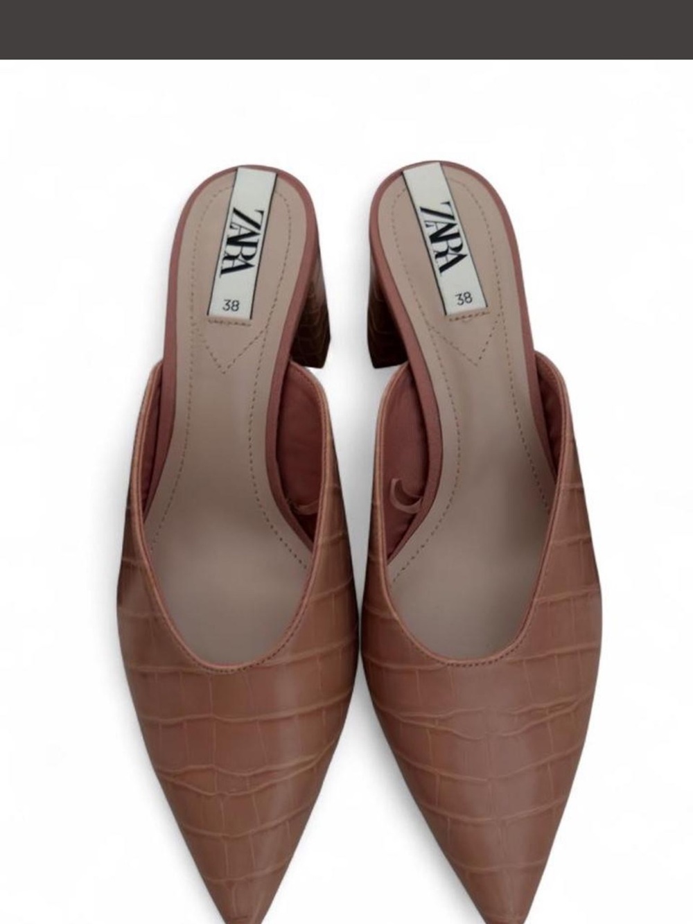 ZARA Tan Croc-Effect Pointed Slip-On Mules